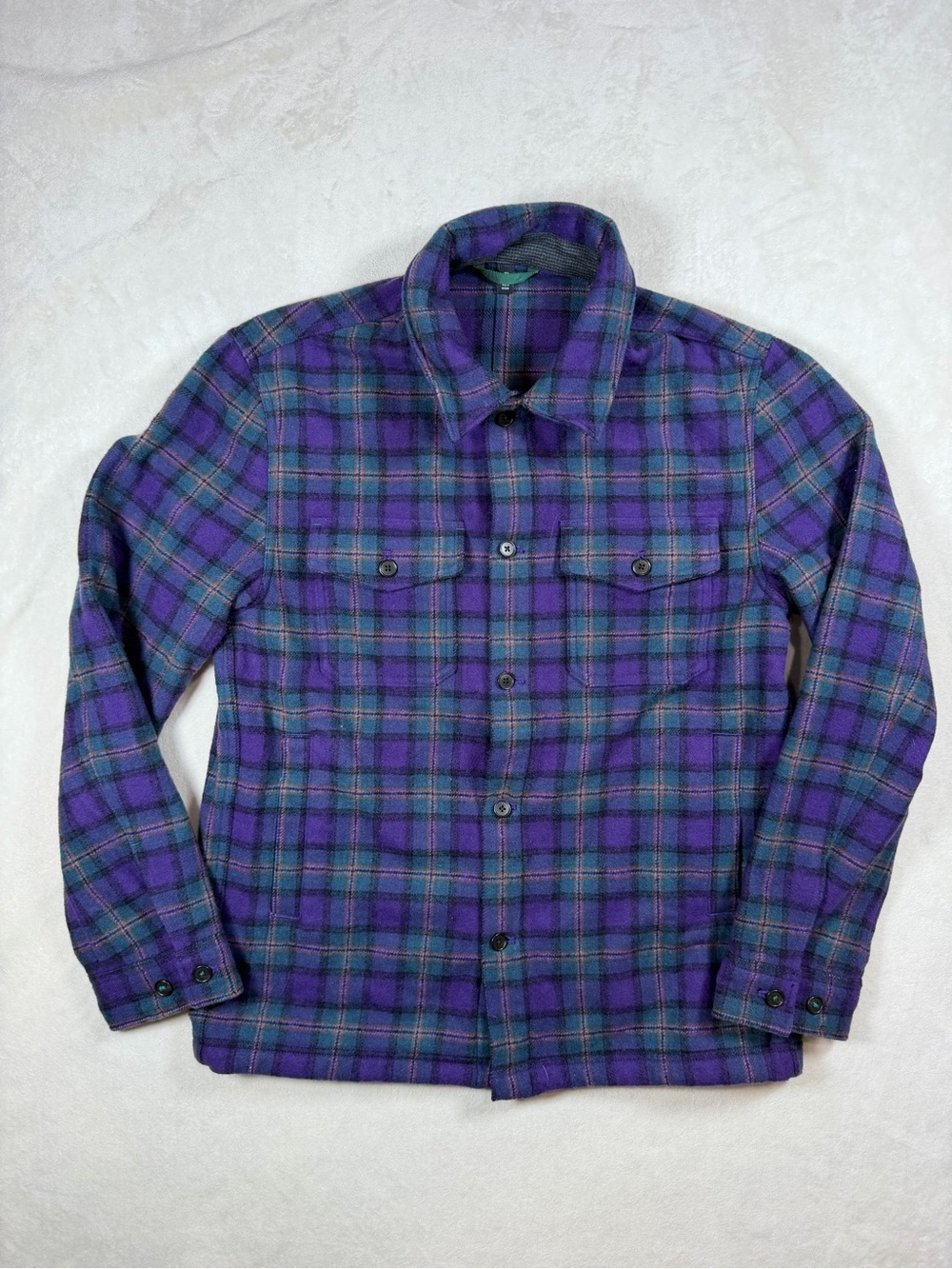 Bonobos Size Small Wool Blend Purple and Teal Plaid Shirt Jacket EUC